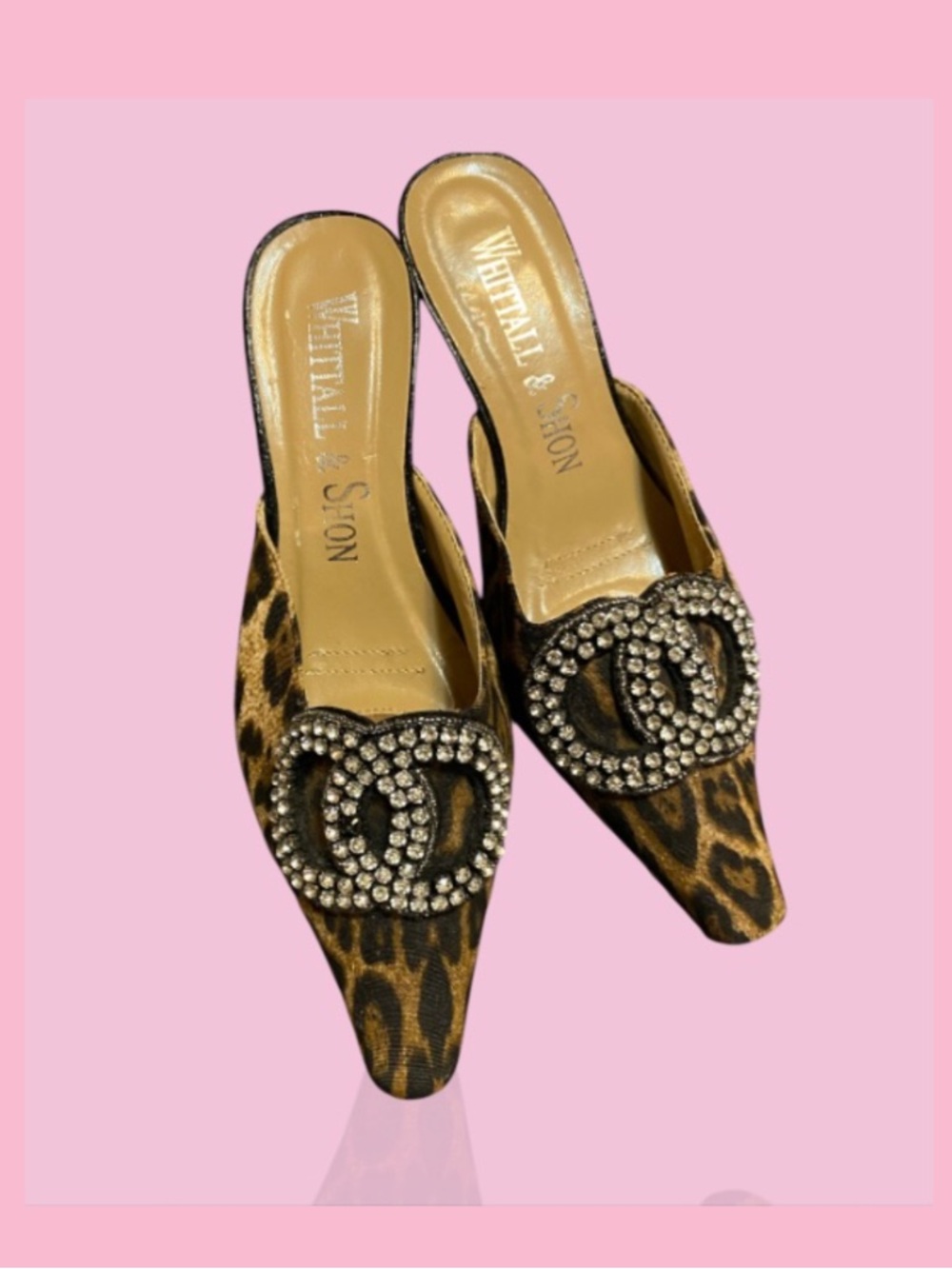 Whittall & Shon Leopard Print Crystal-Embellished Slip-On Mules - Brown